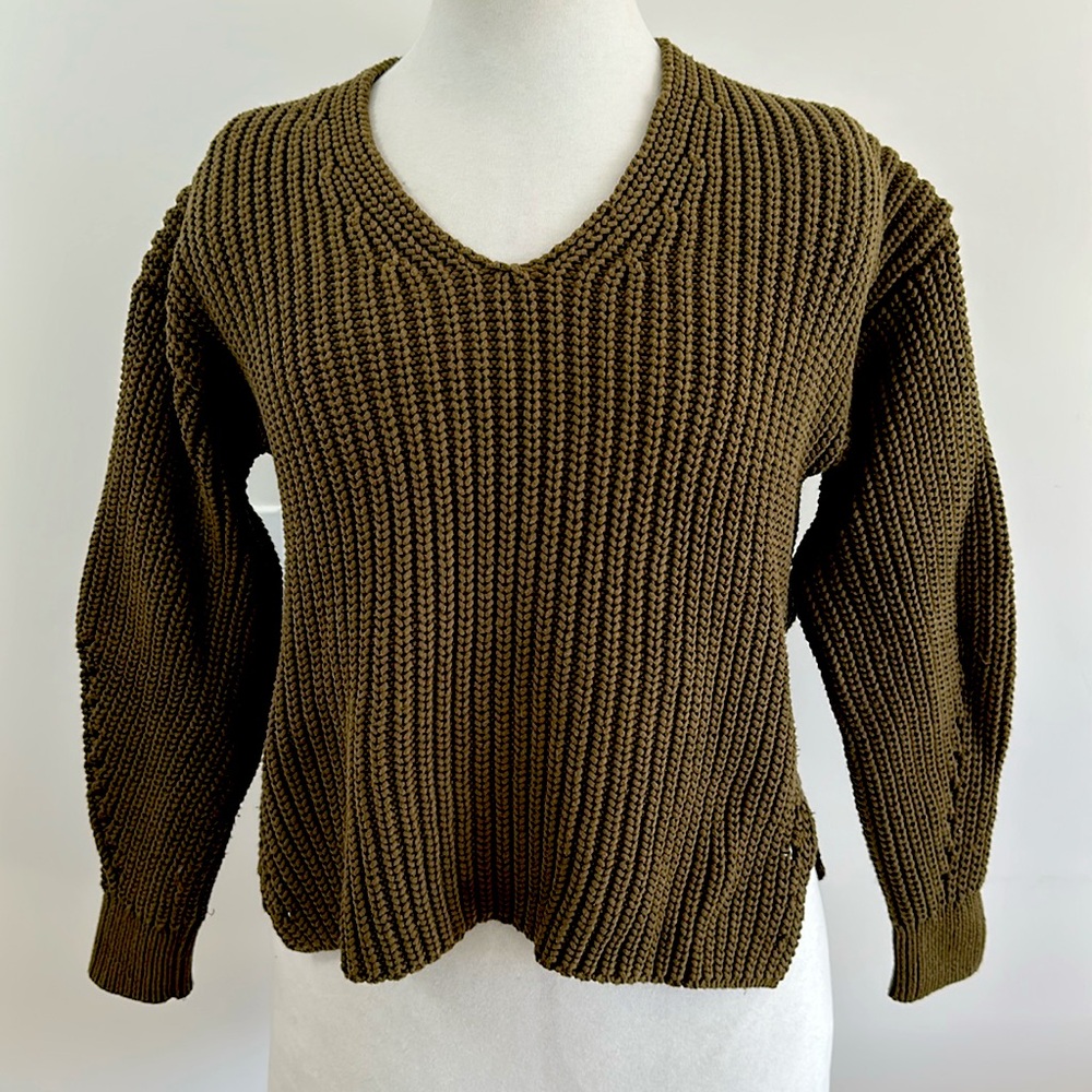 Everlane Texture V-Neck Sweater Olive Green S